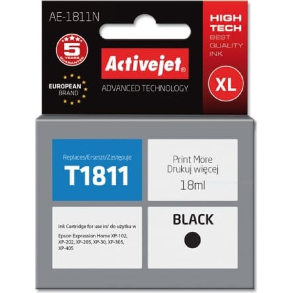 Activejet ae-1811n tinte (aizvietotājs epson 18xl t1811; supreme; 18 ml; melna)