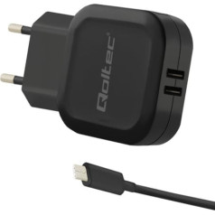 Qoltec Sienas lādētājs 17w | 5v | 3.4a | 2xusb + tips usb kabelis