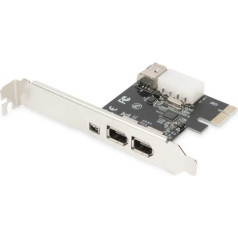 Digitus Kartes (kontrolieris) firewire (400) pci exp., 2x ext. 1x ārējais (mini) ieee1394a 6pin + mini, zems profils, vt6308p