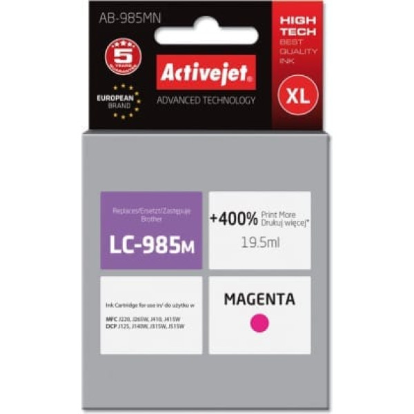 Activejet ab-985mn tinte (brother lc985m nomaiņa; supreme; 19,5 ml; sarkana)