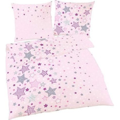 Stars Fine Flannelette Girls gultas veļa · Bērnu gultas veļa ☆ Stars & Stars rozā purpursarkanā pelēkā krāsā – spilvendrāna 80 x 80 + segas pārvalks 135 x 200 cm – 100% kokvilna – jauniešu gultas veļa