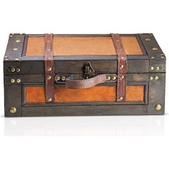 Brynnberg slēdzama dārgumu lāde 38 x 27 x 14 cm - dekoratīvs čemodāns antīka liela dārgumu lāde brūna ar slēdzeni pirātu kastes uzglabāšanas kaste
