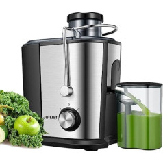 JUILIST Juicer for vegetables and fruit, 600 W juicer with large filling shaft (65 mm), 2 speed settings, anti-drip system and non-slip feet, easy to use and clean