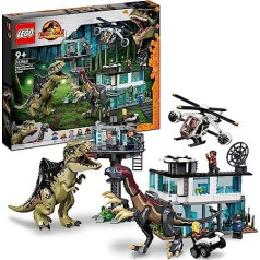 LEGO 76949 Jurassic World Giganotosaurus & Therizinosaurus Attack, dinozauru rotaļlieta ar helikopteru, garāža, automašīna un 2 dinozauru figūriņas