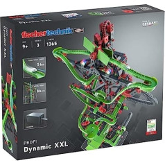 fischertechnik Dynamic XXL Marble Run būvniecības komplekts ar unikālu sliedes garumu 5,6 m, 3 modeļi, pilns komplekts ar motoru, varavīksnes gaismas diode, cilpa, Stop & Go un pārslēgšanas slēdzis neierobežotai spēlēšanas priekam