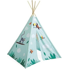 Janod Tropik J08263 Bērnu Teepee Bērnu istabas dekorēšana Augstums 160 cm Pārnēsāšanas soma ar FSC sertificētu akvareļu no 2 gadu vecuma, zila