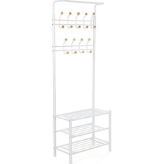 Songmics coat stand, height 187 cm, with 3 shoe racks, 18 hooks, metal