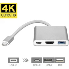 Fusion Accessories Fusion (3 in 1) USB-C Multiport Adapteris | USB 3.0 | HDMI | USB-C | Sudraba