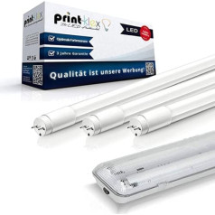 Print-Klex GmbH & Co.KG dubultais turētājs 120 cm + LED dienasgaismas caurule T8 18 W 6400 K - vēsi balts mitrās telpas apgaismojums darba apgaismojuma lampas caurule Neona caurule ar G13 ligzdas griestu lampu ar aizsargpārsegu