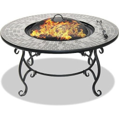 'Centurion Supports Fireology Ginessa Garden Heat/Fire Pit/BBQ/Ice Bucket – Mosaic Ceramic Finish Oak Coffee Table