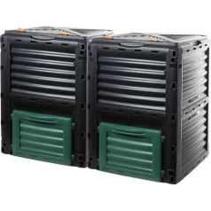 Composter quick composter set of 2 made of sturdy plastic with hinged lid, 2 x 300 litres (H 83 x W 61 x D 61 cm), thermal composter for garden and kitchen waste compost, 100% recycled plastic, made in the EU