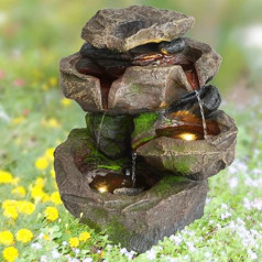 230 V Garden Fountain Ornamental Fountain, Indoor Fountain, Bird Bath, Stone Cascade, Black Forest with LED Light, Waterfall, Water Feature for Garden, Garden Pond, Patio, Pond, Balcony, Very Decorative