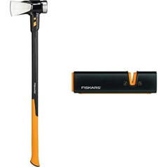 Fiskars IsoCore XXL skaldīšanas cirvis kāju gabalu sadalīšanai vai dzīšanai 92 cm, 3,6 kg un cirvju un nažu asināmais, keramikas slīpēšanas galviņa/korpuss izgatavots no stikla šķiedras pastiprinātas plastmasas, melns/oranžs