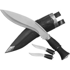 3 x Kukri Gurkha knife set, 1 large knife, 2 small knives with sheath, black silver