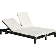 Outsunny Garden Lounger Divvietīgs atpūtas krēsls 2 vietīgai atpūtas telpai, 5 pakāpju atzveltne, metāla PE rotangpalma, krēmkrāsas/pelēks, 195 x 120 x 28 cm