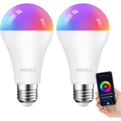 ANTELA Alexa Light Bulb E27 A65 12W 1320LM Smart WiFi LED RGB aptumšojama spuldzes lampa, lietotņu vadība saderīga ar Google Home, silti balta (2700K) vēsi balta (6500K) gaisma