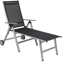 Greemotion Monza Comfort Wheeled Lounger Silver / Black Garden Lounger Adjustable to 8 Positions Space-Saving Storage with Extra Wide Lying Surface Item Dimensions: Approx. 152 x 77 x 118 cm