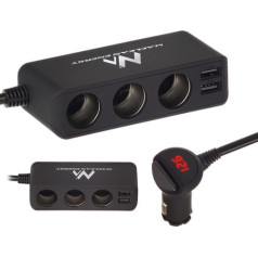 Maclean piesmēķētāja adapteris, voltmetrs, 3 cigarešu piesmēķētāja ligzdas, 4xUSB, 4.8A, max 120W, melns, gumijots