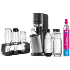 SodaStream Duo Comfort ūdens karbonizācijas komplekts ar CO2 cilindru, stikla pudeli, 2 x 1 litra trauku mazgājamām mašīnām drošas plastmasas pudeles un stilīgu pudeļu turētāju, augstums: 44 cm, krāsa: titāns, 44 cm