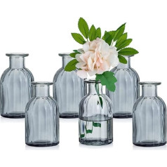 Glasseam Small Vases Set Glass Vase, 6 Pieces Mini Flower Vase, Grey Vintage Vase, Glass Round Glass Vases, Bottle Vase, Colourful Small Ribbed Table Vase, Vase Set, Glass Bottle Decoration for Wedding Table Decoration