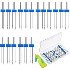 18 Stück Nähmaschinen-Doppelnadel-Doppelnadeln und Stretchnadeln, automatischer Nadeleinfädler-Zubehör, 3 Größen gemischt 2.0/90 3.0/90 4.0/90