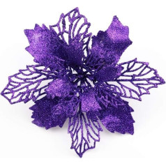 Sofecto iepakojums, kurā ir 12 Ziemassvētku zvaigznes ar spīdumiem, mākslīgiem ziediem, eglīšu rotājumiem un ornamentiem, 16 cm diametrā (violeta)