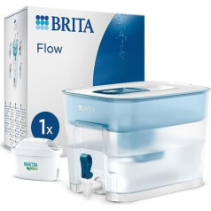 BRITA Flow XXL ūdens filtrs ar krānu (8,2 l) ar 1 x Maxtra Pro universālo kasetni — ūdens filtra stacija kaļķakmens, hlora, metālu, piemēram, svina un vara, krāna ūdenī samazināšanai