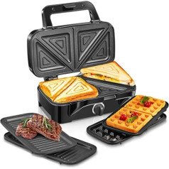 Sandwich Maker 1200 W, Fohere 5-Speed Temperature Control Waffle Iron Sandwich Toaster Contact Grill 3-in-1 with Non-Stick Coating for Easy Cleaning without Burning, LED Lights