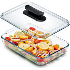 3 litres rectangular glass casserole dish with lid (lid not oven-safe), easy to grip glass roasting dish with lid and handles with handle