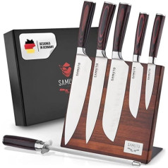 Samuto nažu komplekts — 5 Damaskas naži ar asināmo tēraudu un magnētisko nažu bloku ar nazi un asināmo Damaskas virtuves nažu komplekts Perfect Kitchen Accessories