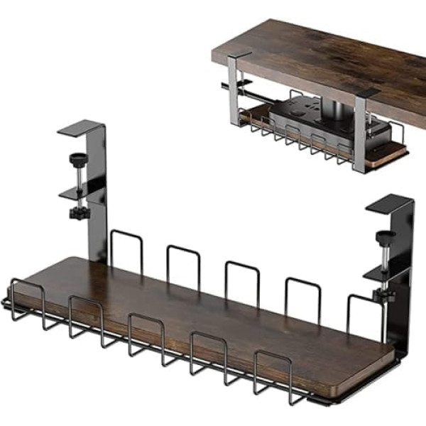 YIUTERA Kabelkanal Schreibtisch Ohne Bohren, Kabelgestell Korb organizators ar Holzbrett für Draht Management, Cable Management Under Desk, Schwarz