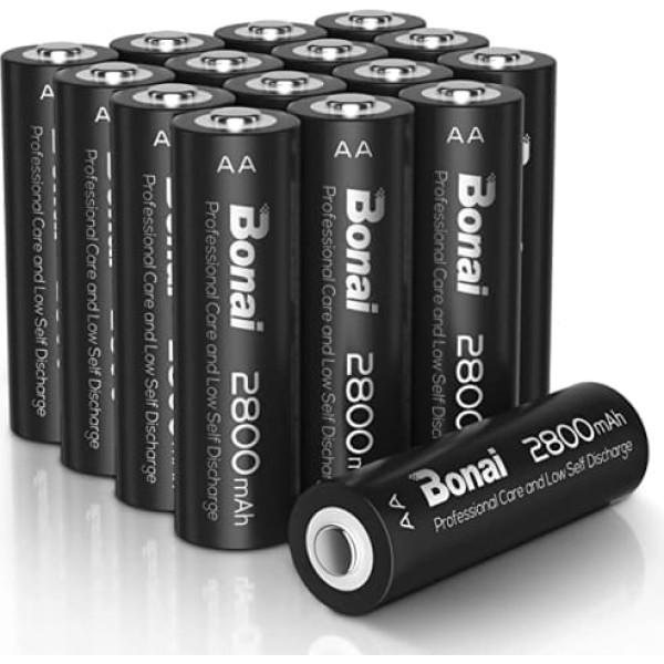 Bonai uzlādējamās baterijas, AA 2800 mAh NI-MH akumulatori, liela ietilpība