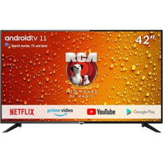 RCA RS42 Android TV 42 collu viedtelevizors ar Google palīgu, Chromecast, Netflix, Prime Video, Google Play veikals DAZN, Disney+ UVM, BT tālvadības pults, WiFi, trīskāršs uztvērējs