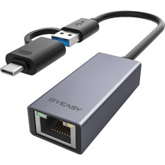 BYEASY USB C Ethernet adapteris Gigabit USB LAN adapteris USB uz RJ45 10/100/1000 Mbps alumīnija tīkla adapteris bez draivera MacBook Pro/Air, iPad Pro, iMac, XPS, Surface Pro, piezīmjdatora klēpjdatoram utt.