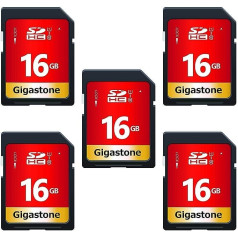 Gigastone 16 GB SDHC atmiņas karte, 5 pack UHS-I U1, 10. klase, līdz 80 MB/s Canon Sony Nikon Olympus datoru digitālajām kamerām