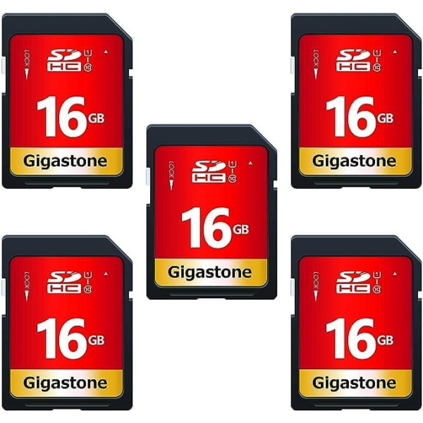 Gigastone 16GB SDHC Memory Card 5 Pack UHS-I U1 Class 10 Up to 80MB/s for Canon Sony Nikon Olympus PC Digital Cameras