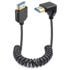 Duttek HDMI to 2.1 HDMI Coiled Cable 1.2 m, Down Angle HDMI 2.1 Cable Ultra High Speed 48Gbps, Supports 8K @ 60Hz, 4K @ 120Hz, Compatible with Camera, Camcorder, Monitor TV, PS4 PS5, Monitor, PC and More