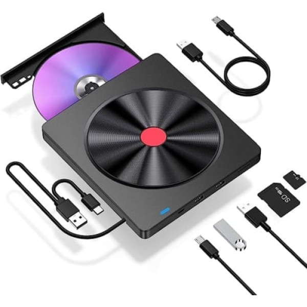 LMEN ārējais CD DVD diskdzinis Ārējais DVD diskdzinis ar USB 3.0 un C tipa ārējais CD diskdzinis klēpjdatoram galddatoram ārējais CD DVD rakstītājs rakstītājs MacBook Windows 7/8/10/11 Linux OS