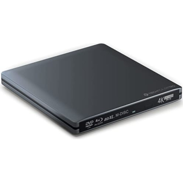 techpulse120 Ārējais USB 3.1 Type-C UHD HDR 4k 3D MDisc BDXL Drive Bluray Burner Superdrive BD DVD CD datoram Galddatoram Piezīmjdatoram Ultrabook Windows MacOS Apple iMac Alumīnija pelēks