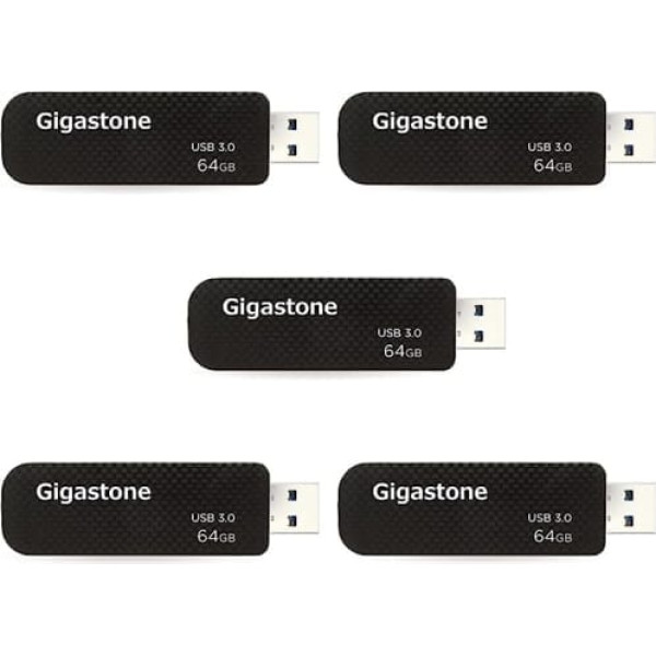 Gigastone Z30 64 GB USB 3.2 Gen1 bez vāciņa ievelkama dizaina oglekļa šķiedras īkšķi, uzticama veiktspēja un izturīgs, USB 2.0/USB 3.0/USB 3.1 interfeiss saderīgs