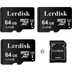 Lerdisk rūpnīcas vairumtirdzniecība 3 pack MicroSD karte 64 GB U3 C10 UHS-I MicroSDXC vairumā, ko ražojis 3C grupas pilnvarotais licencētājs (64 GB)