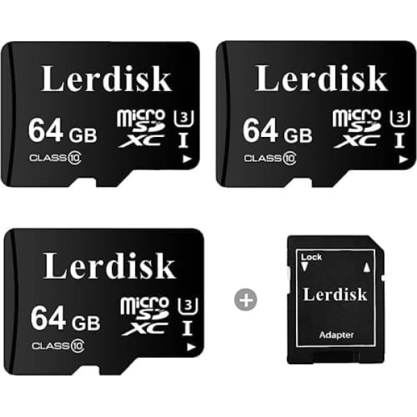 Lerdisk Factory Wholesale 3 Pack MicroSD Card 64GB U3 C10 UHS-I MicroSDXC in Bulk Made by 3C Group Authorised Licenser (64GB)