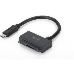 DIGITUS USB 3.1 Type C (Gen 1) uz SATA 3 adaptera kabelis 2,5 collu SSD/HDD diskiem - Līdz 6Gbps - Līdz 5TB krātuves ietilpība - Atbalsta UASP - Plug & Play - Melns