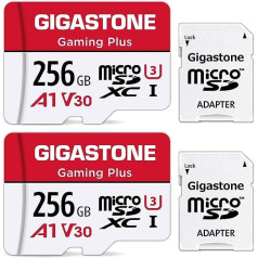 Gigastone Gaming Plus Micro SD Card 256GB Pack of 2 and SD Adapter, Compatible with Switch, SD Card up to 100/60 MB/s MicroSDXC Memory Card UHS-I A1 U3 V30 Class 10, 4K UHD Video Recording