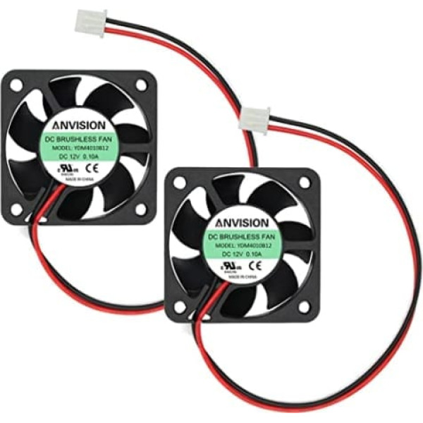 Anvision Pack of 2 40 x 40 x 10 mm 4010 Dual Ball Bearing DC 12 V Brushless Cooling Fan UL CE YDM4010B12