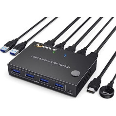 USB 3.0 KVM slēdzis HDMI 2 dators 1 monitori, 4K @ 60 Hz simulācija EDID USB KVM slēdzis, KVM slēdži 2 portu koplietošana 4 USB 3.0 ierīces Bezvadu peles tastatūras printeris, ar 3 kabeļiem un vadu tālvadības pulti