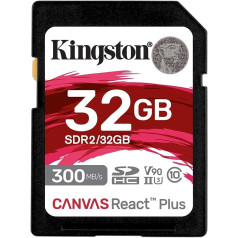 Kingston Canvas React Plus 32GB SDHC atmiņas karte UHS-II 300R/260W U3 V90 Full HD/4K/8K — SDR2/32GB