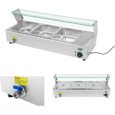 Bain-marie apkures displejs, stiklots, apsildāms bufete + 3x GN