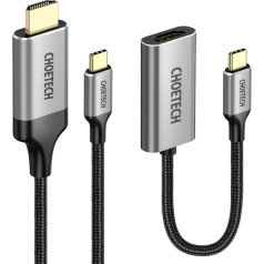 Adapteris HUB USB Type C - HDMI 2.0 + HDMI kabelis 2m pelēks