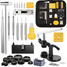 Eventronic Combination version of watch tool and watch cover press, professional watchmaker tool, includes watch opener, watch battery change set and watch press with 12 pressure plates, plastic inserts